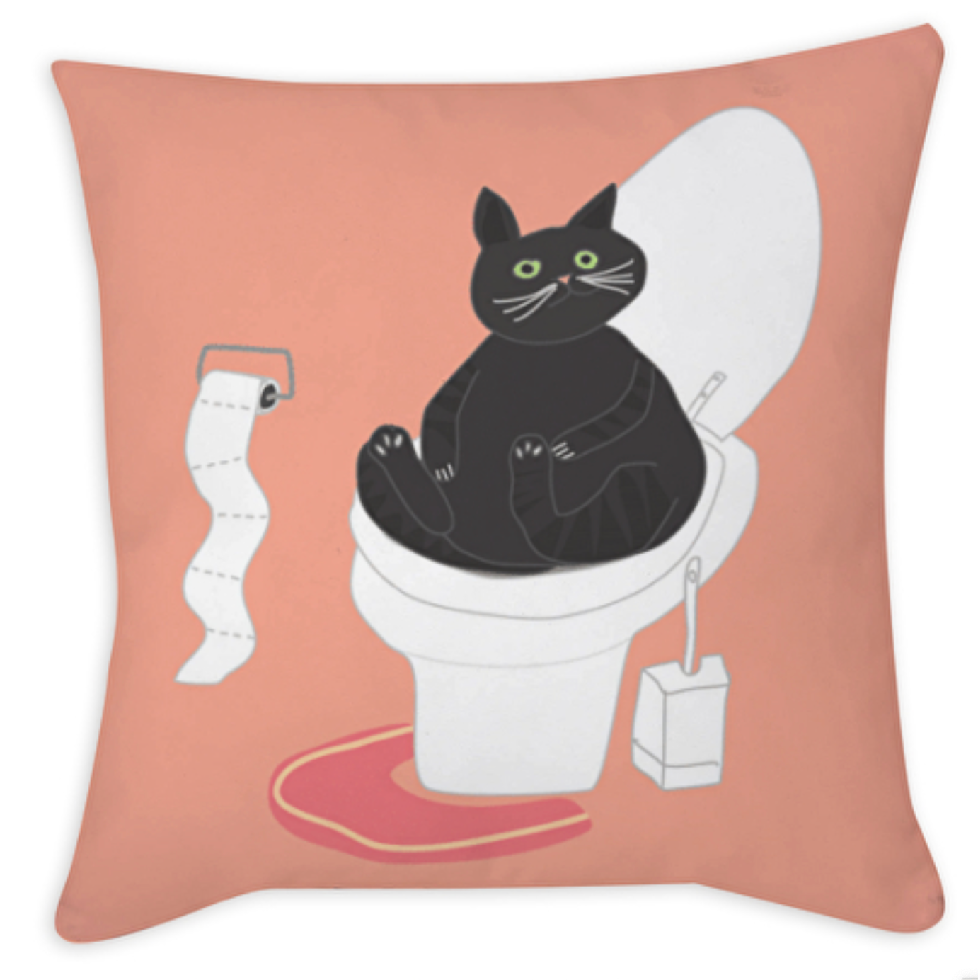 Eine Katze sitzt auf einer Toilette und schaut frech.