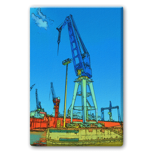 Ein blauer Kran im Hamburger Hafen