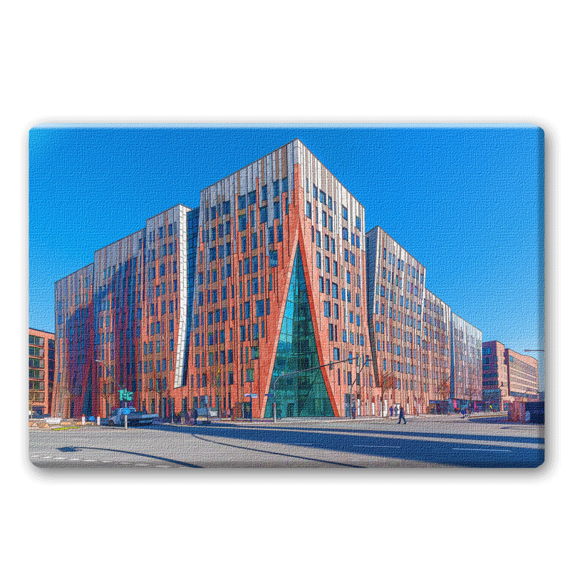Sumatrakonto: Ein spektakuläres Gebäude in der Hambrger HafenCity Ecke am Sandtorpark und Überseeallee.