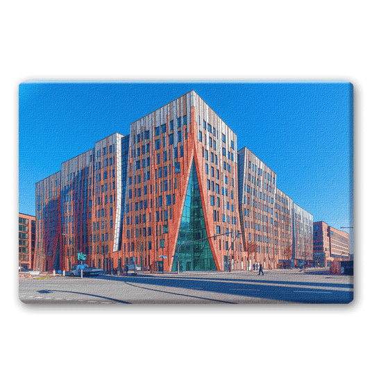 Sumatrakonto: Ein spektakuläres Gebäude in der Hambrger HafenCity Ecke am Sandtorpark und Überseeallee.