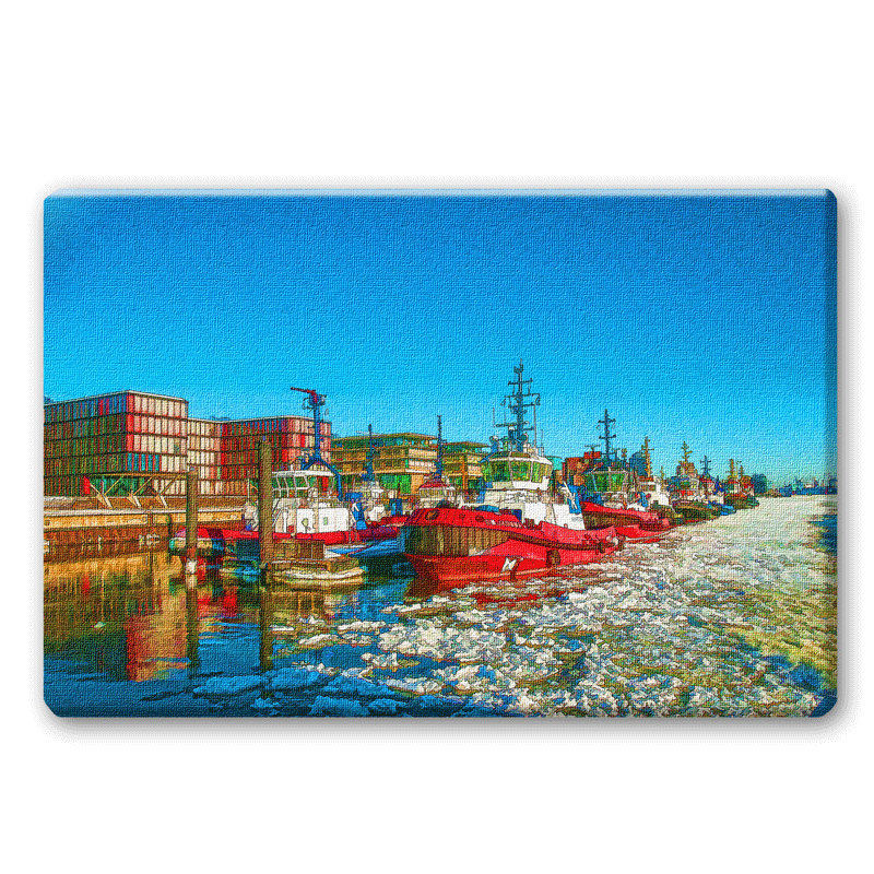 Viele Schlepper liegen am Schlepperpier Neumühlen auf der Elbe im Hamburger Hafen.