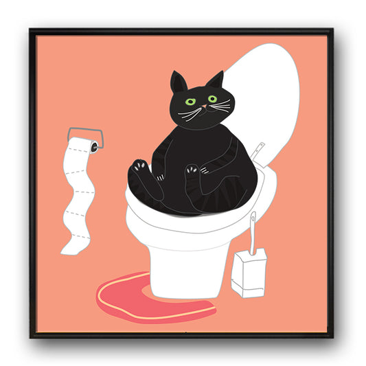 Illustration einer Katze, die frech auf einer Toilette sitzt